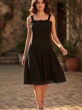 NWT Ann Taylor Women's Petite Black Eyelet Cotton Silk Sleeveless Dress Size 0P